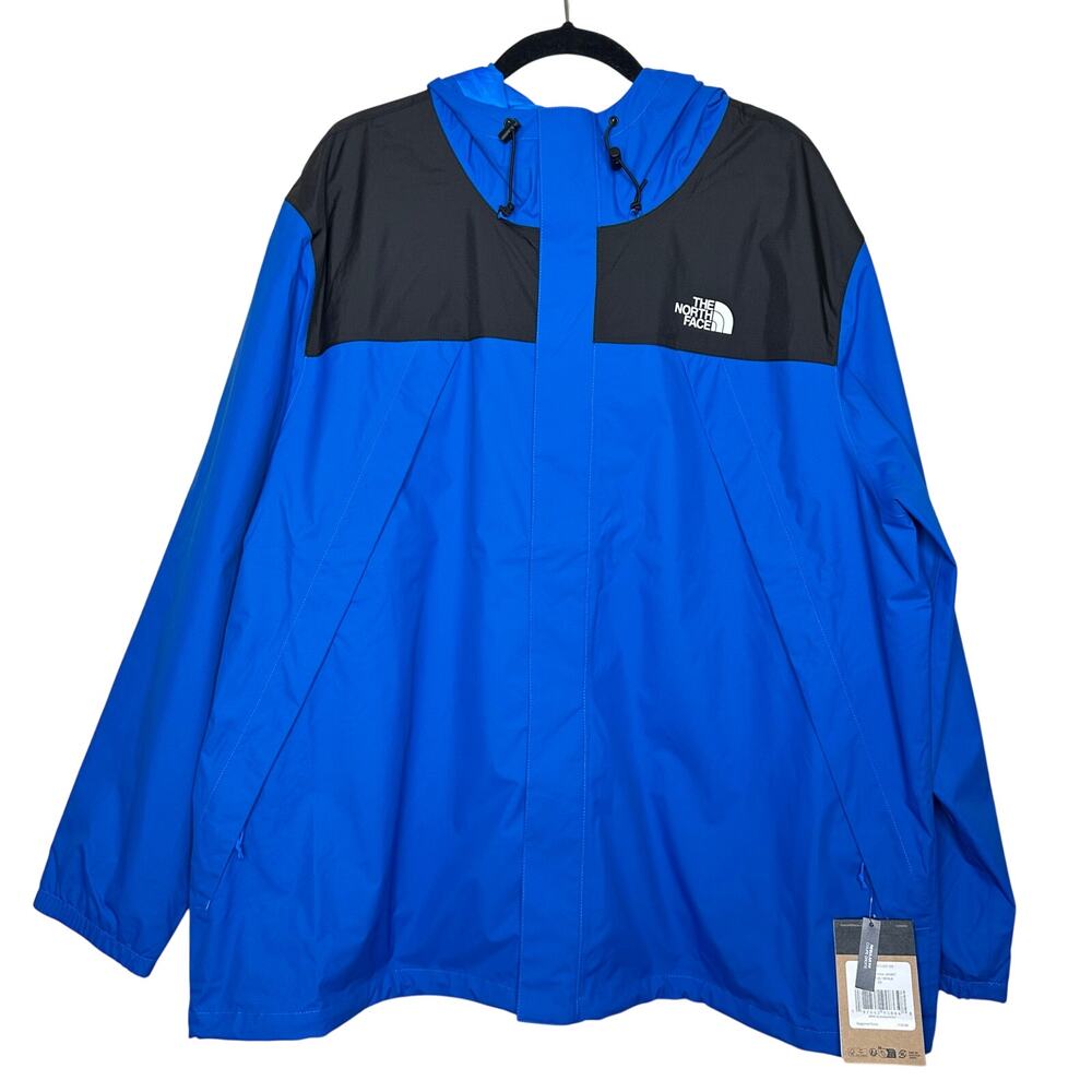 The North Face Big Antora Dryvent Rain Hoodie Jacket Black Blue Mens Size 2X NEW